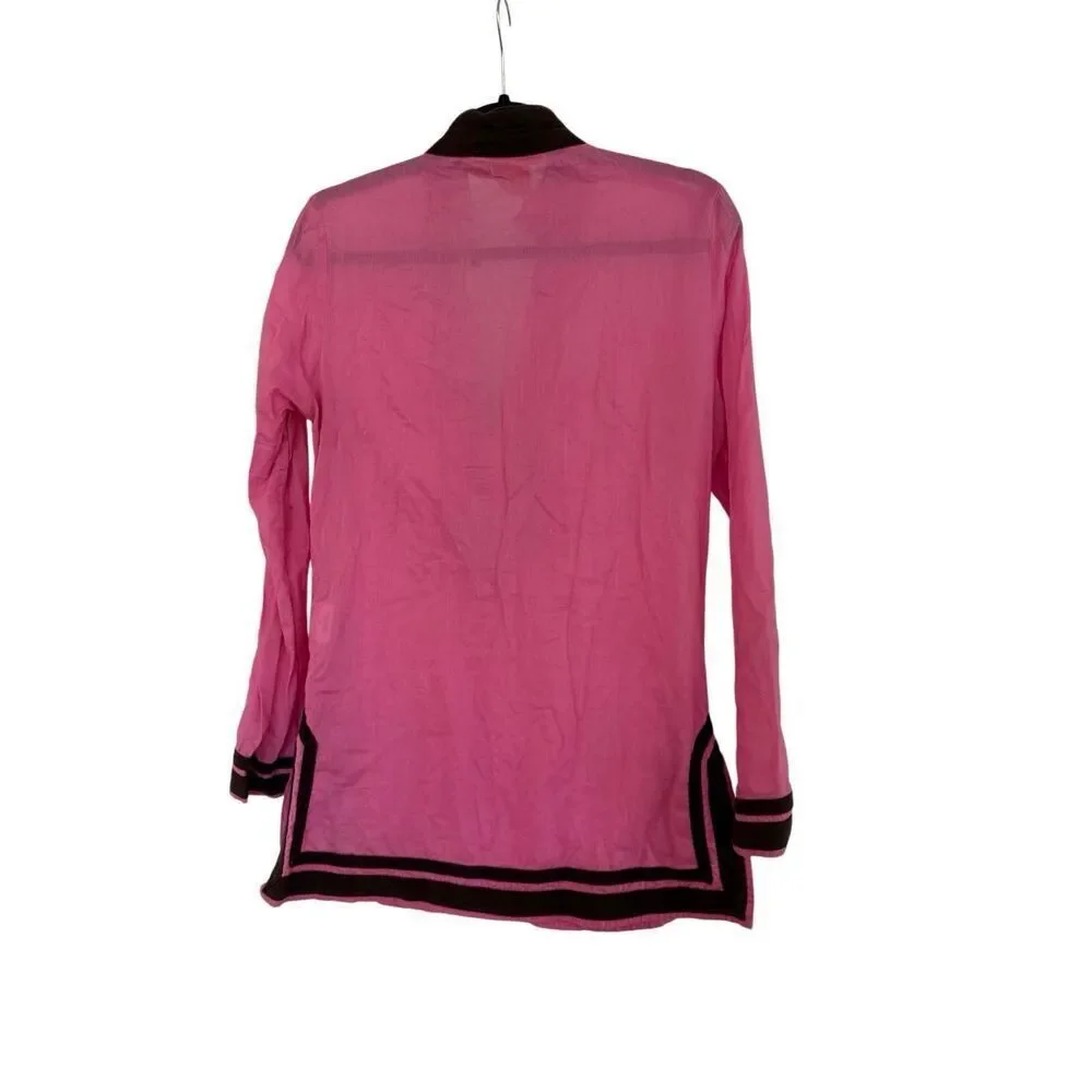 Tory Burch Womens Pink Long Sleeve Cotton Kaftan Tunic Cover-up Dress Size